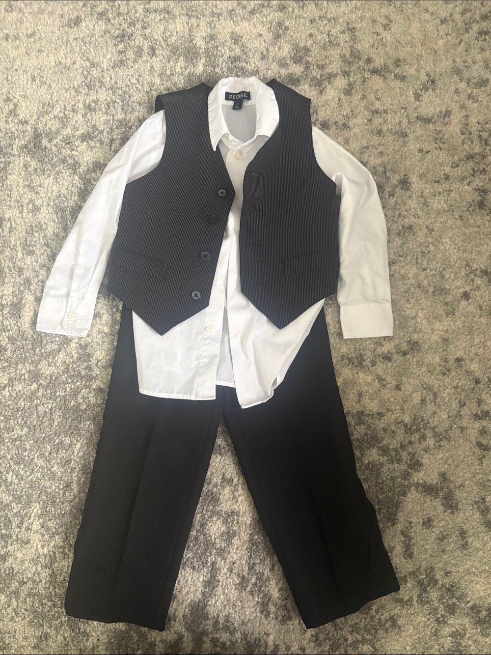 George 3 piece suit: pants, white shirt, pin stripe vest